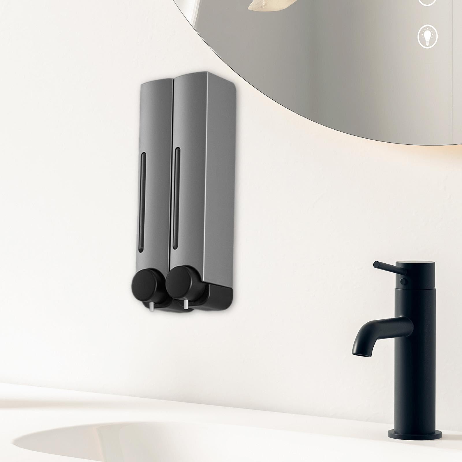 Dispensador de Jabón con Bomba, Dispensador de Loción, Recipiente de Ducha, Dispensador de Champú, Dispensador de Acondicionador para Baño, a, Plata Doble Cabeza, Individual