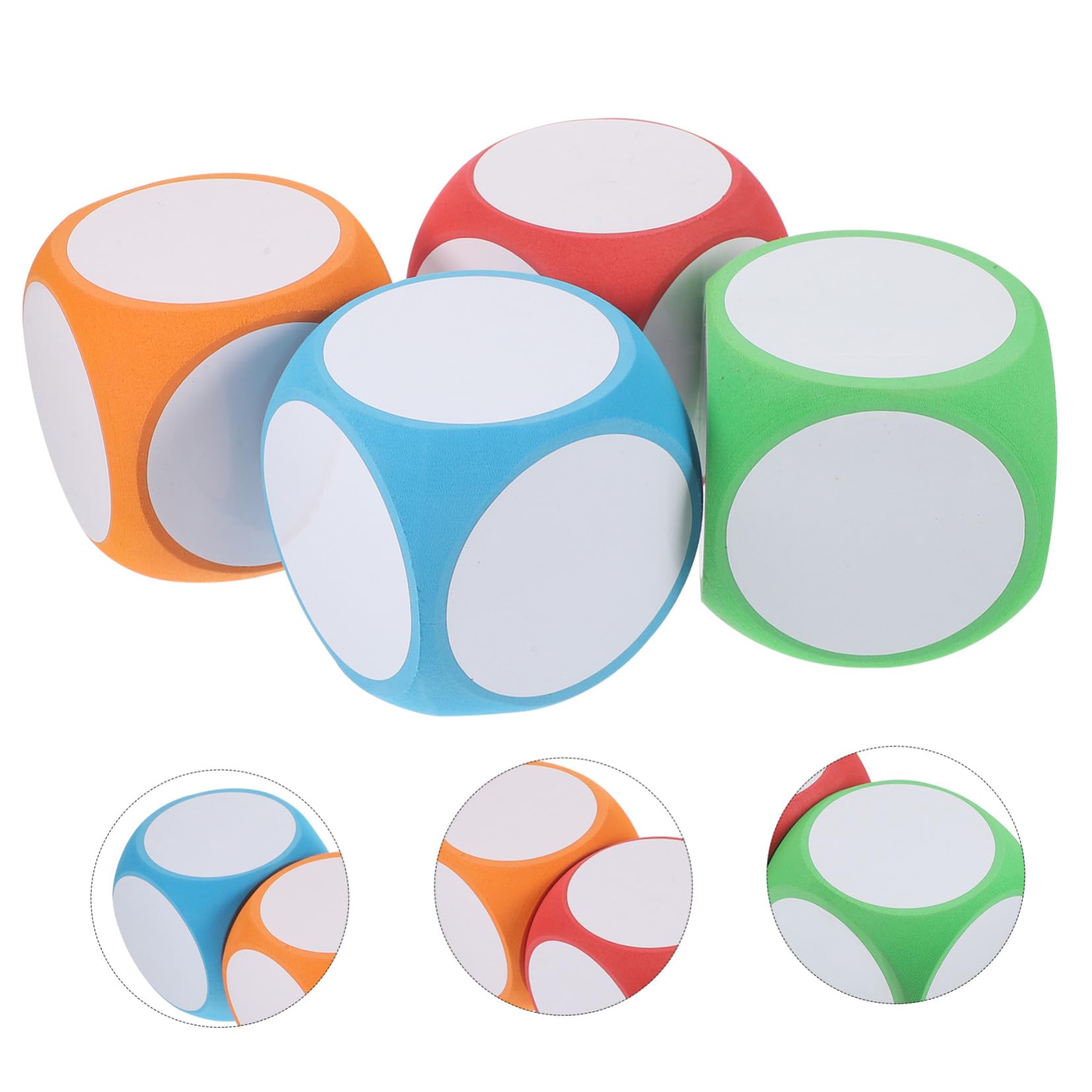 Dados en Blanco Redondeados Borrables de Espuma 4 Piezas | Tacto Cómodo y Ligero, Fáciles de Manipular, para Juegos de Césped y Matemáticas