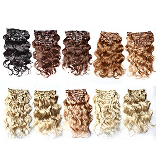 Bella Hair Grade 6A 24 inches Remy Virgin Hair Body Wave Clip in Hair Extensions Human Hair 10pcs 120g Color #14