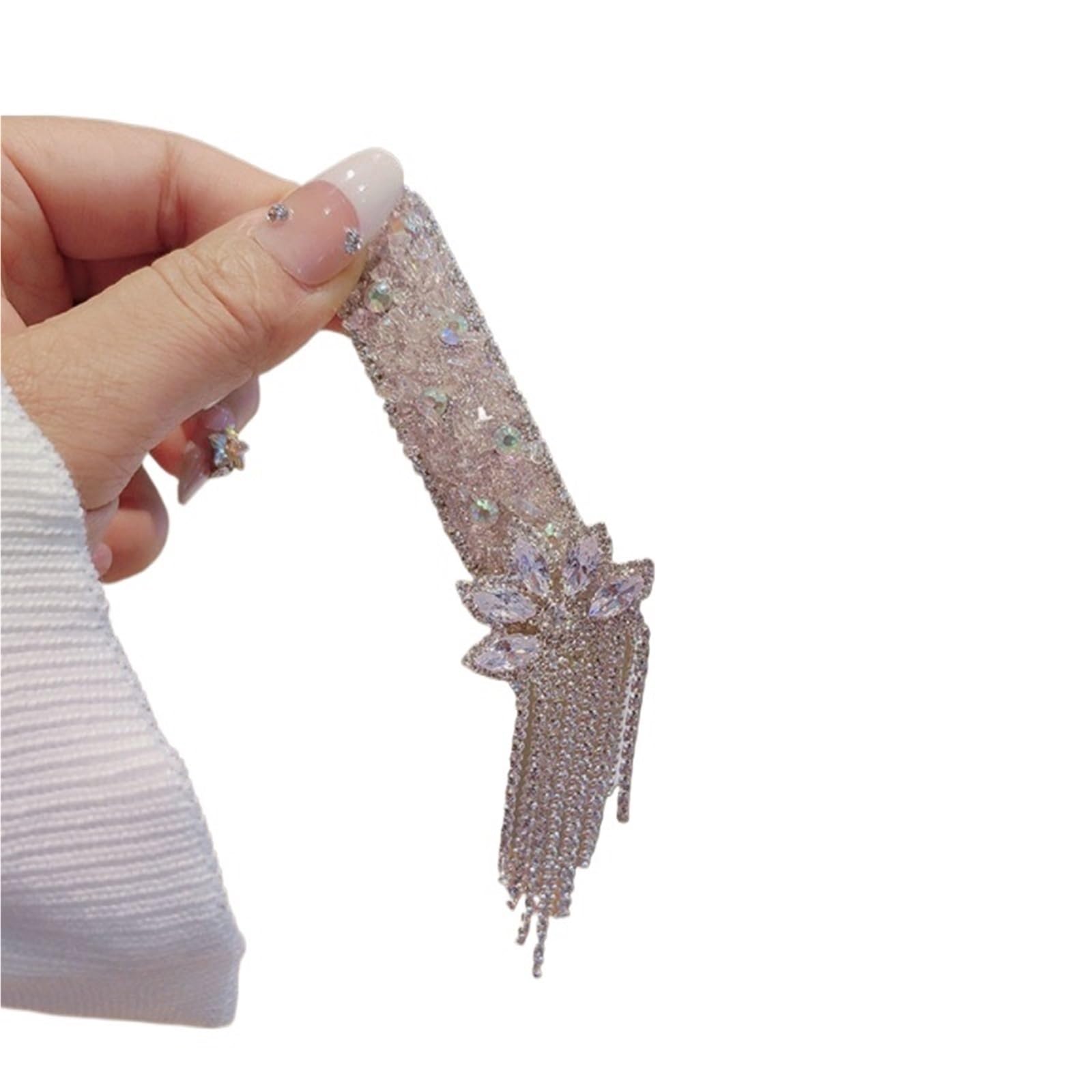 Forcine per Capelli Crystal Tassel Hair Clip Side Forehead Bangs One-Word Accessory Ornament(Two Pack(Light Pink)