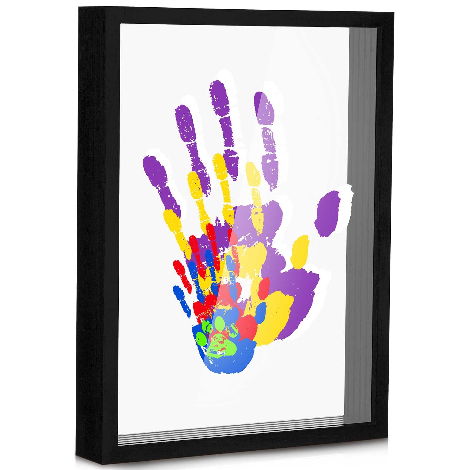 Suzile Family Handprint Kit DIY Art Print Wooden Frame with 5 Layer Clear Acrylic Boards with 6 Colors Paint 5 Brushes 5 Pen Family Handmade Gifts for New Parents DIY Keepsake(Black)