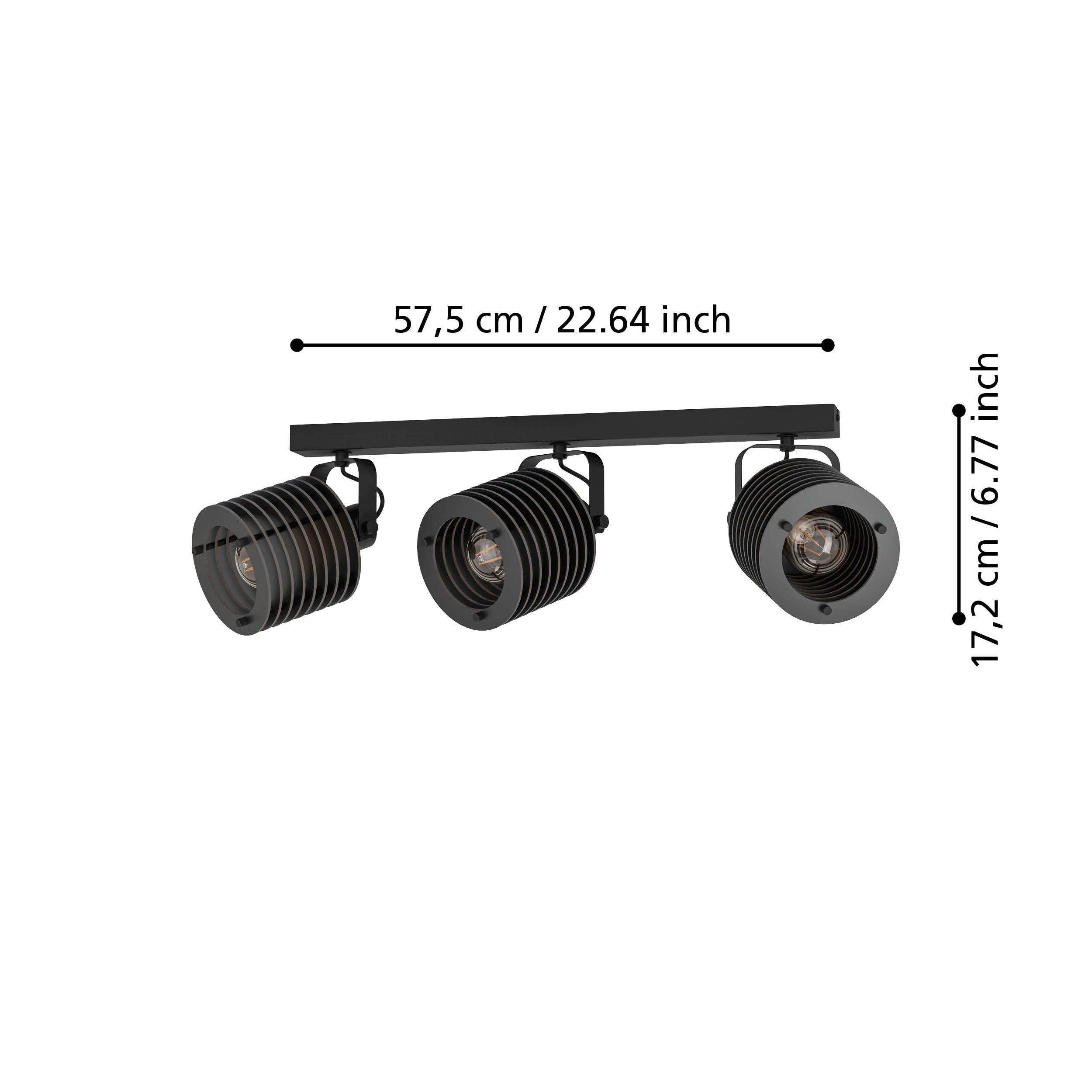 EGLO Deckenstrahler Segovia, 3-flammige Deckenlampe mit schwenkbaren Spots | Deckenleuchte Industrial Design aus Metall und Holz in Schwarz, Deckenspot mit E27 Fassung