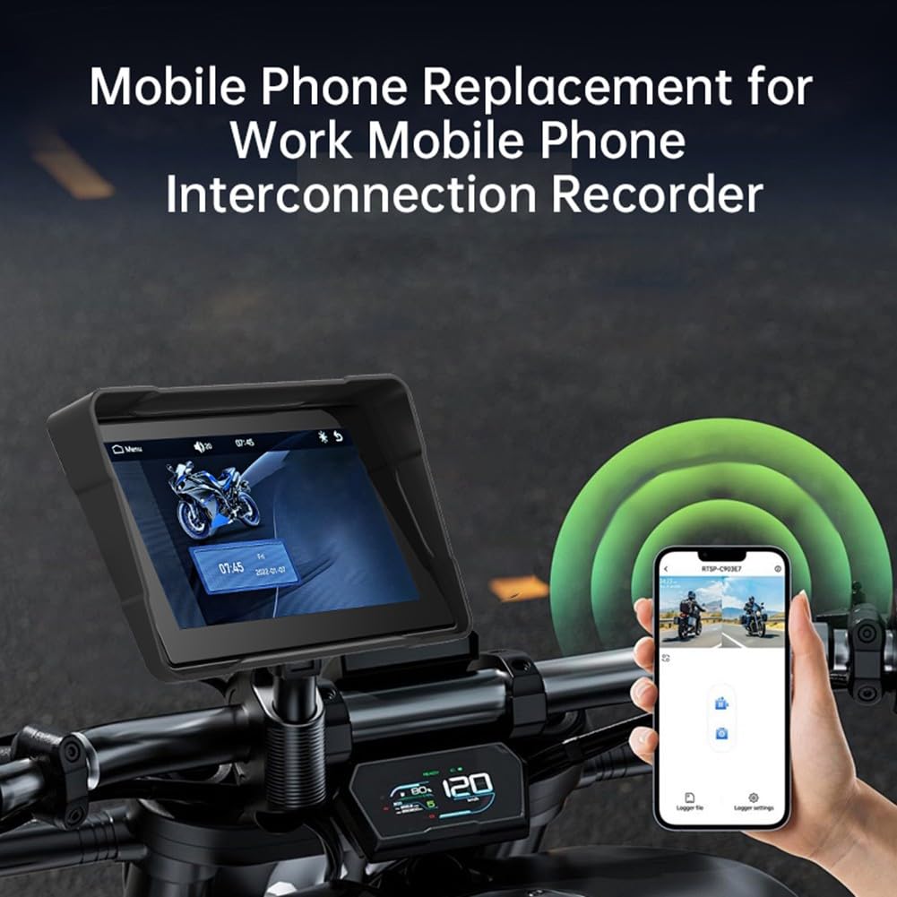 Navigatore per moto da 5 pollici HD Touch Display con IP68 impermeabile cruscotto digitale per CarPlay e Android Auto, nero