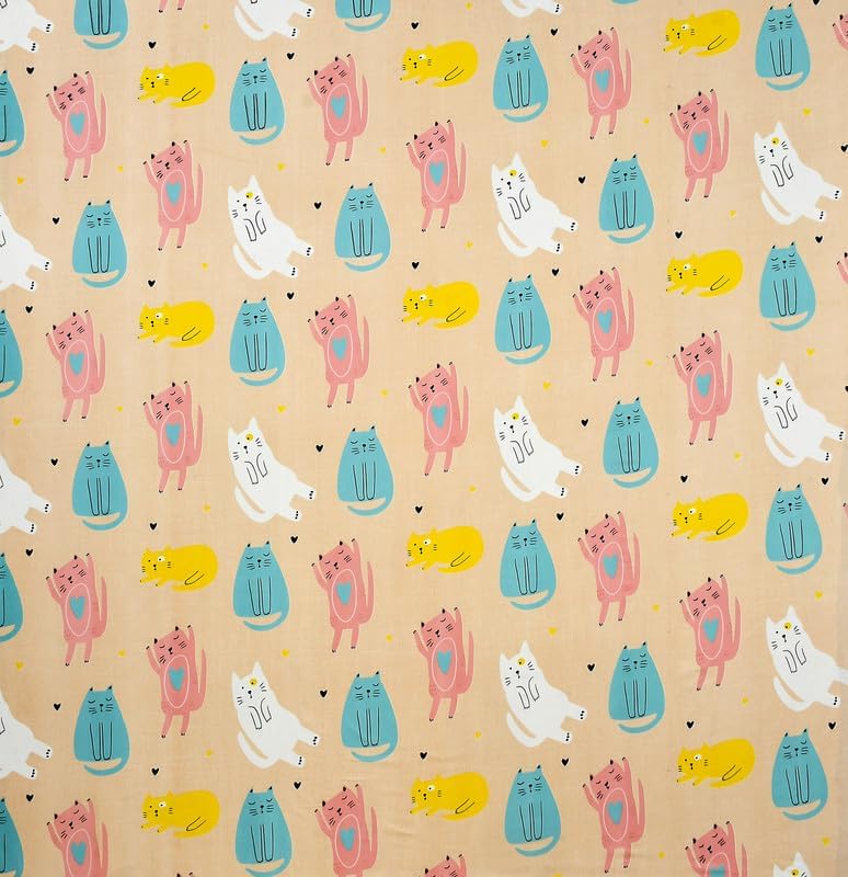 Image of RD FABS Glace Cotton Wrinkle Free Soft Hypoallergenic Elastic Fitted Cartoon Printed Bedsheets for Kids with 2 Pillow(Size,78 x 72 Inches(Fits up to 8 Inch),Cream Cat),Double Bed,300 TC