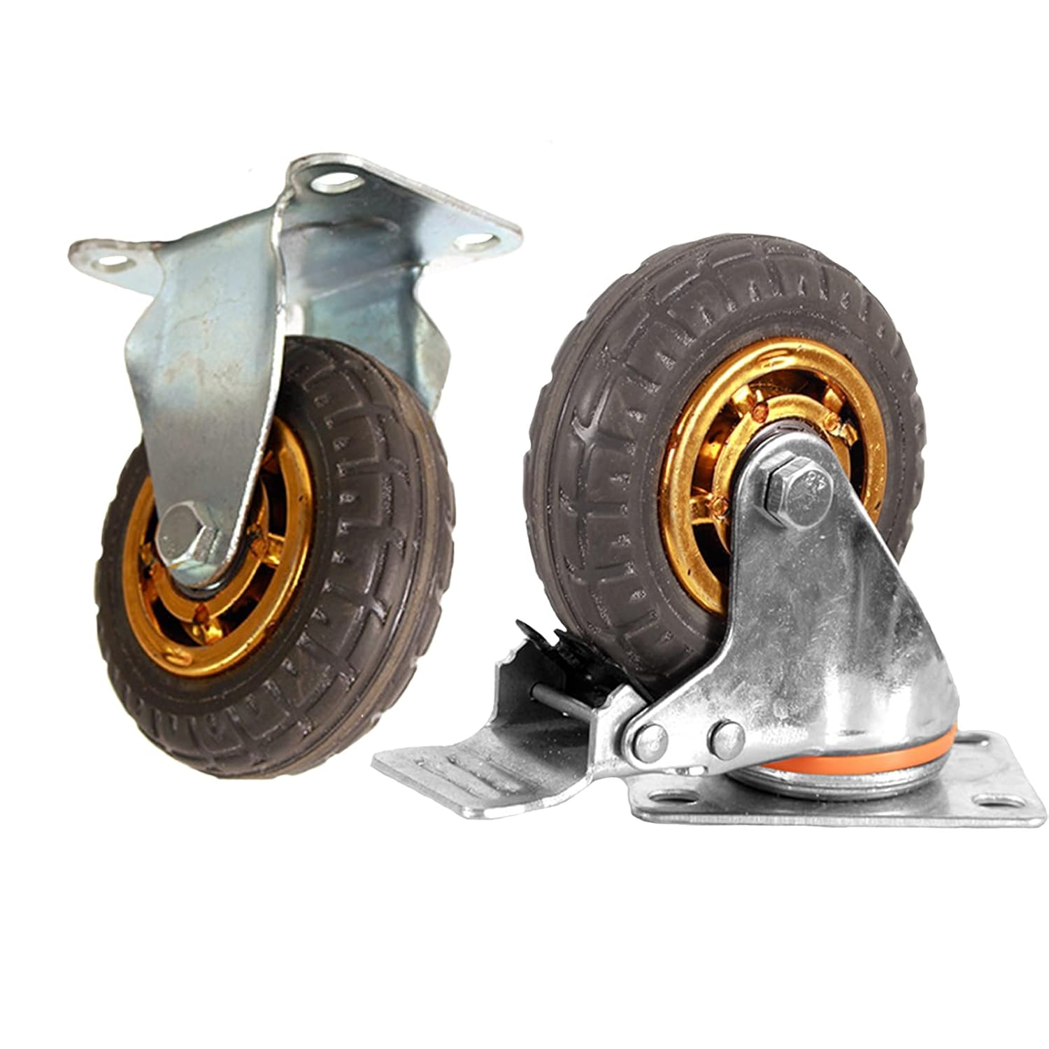 4 inch Caster Wheels Heavy Duty casters Set of 4,Rubber Swivel Caster Quiet Anti-Skid with Brake 360 Degree Double Ball Bearing Castors(2PCS Fixed Caster Wheels 2PCS Swivel Casters with Brake)