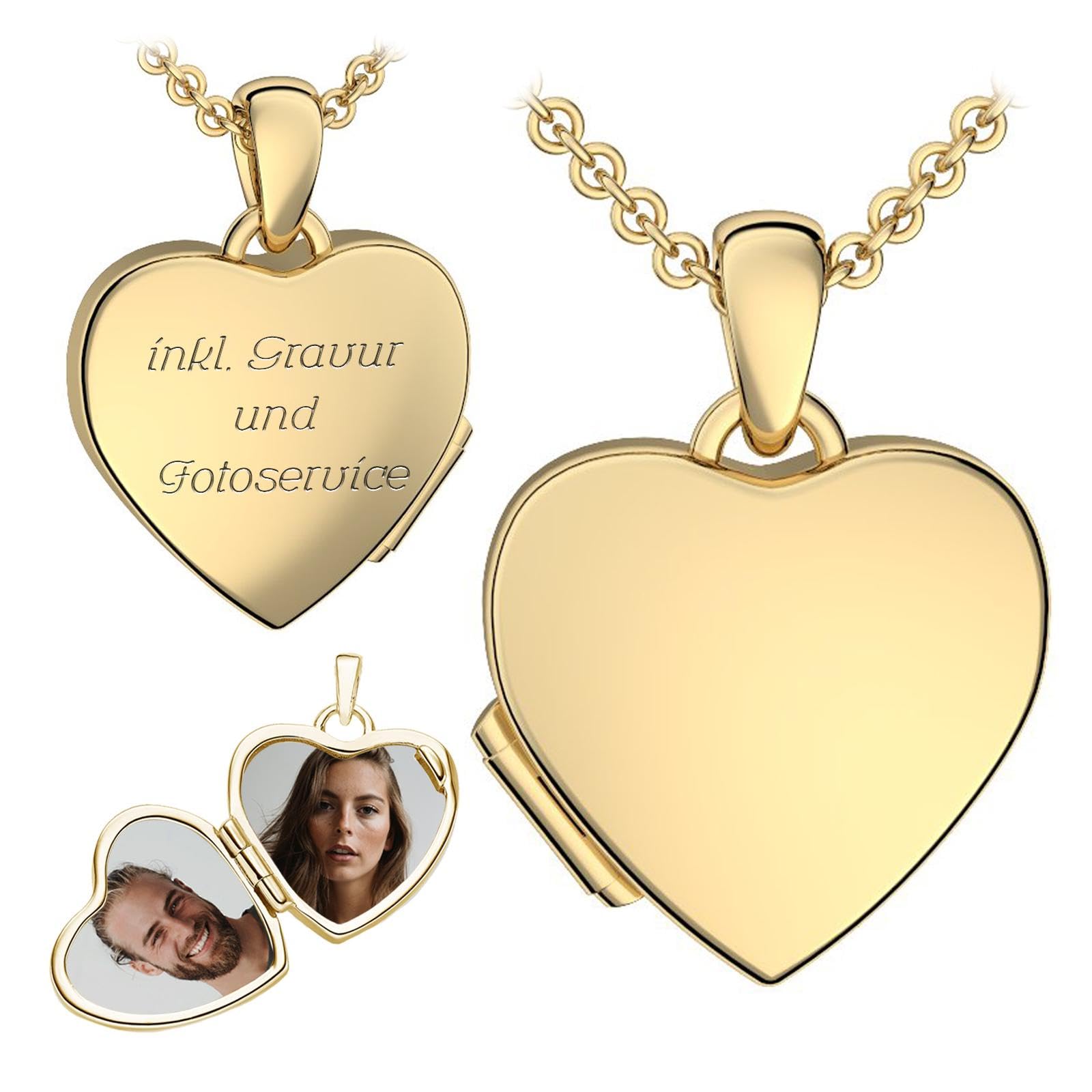 Amoonìc Herz Medaillon zum Öffnen für Bilder Silber 925 und Gold/Rosegold vergoldet I Damen Medallion Amulett Anhänger Aufklappbar | Foto-Service & Gravur