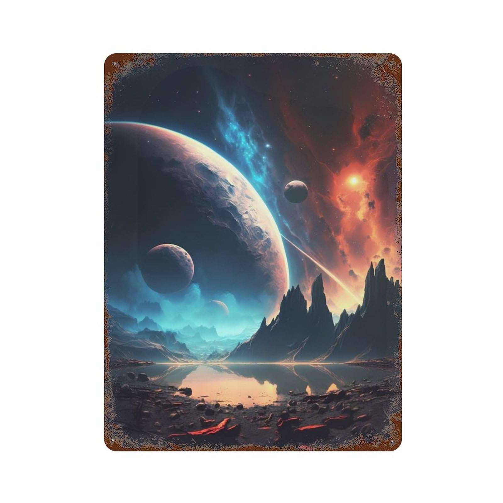 Celestial Nature Landscape Vintage Rust Metal Sign 15.7"x11.8", Shabby Chic Decor for Garage, Pub Or Kitchen