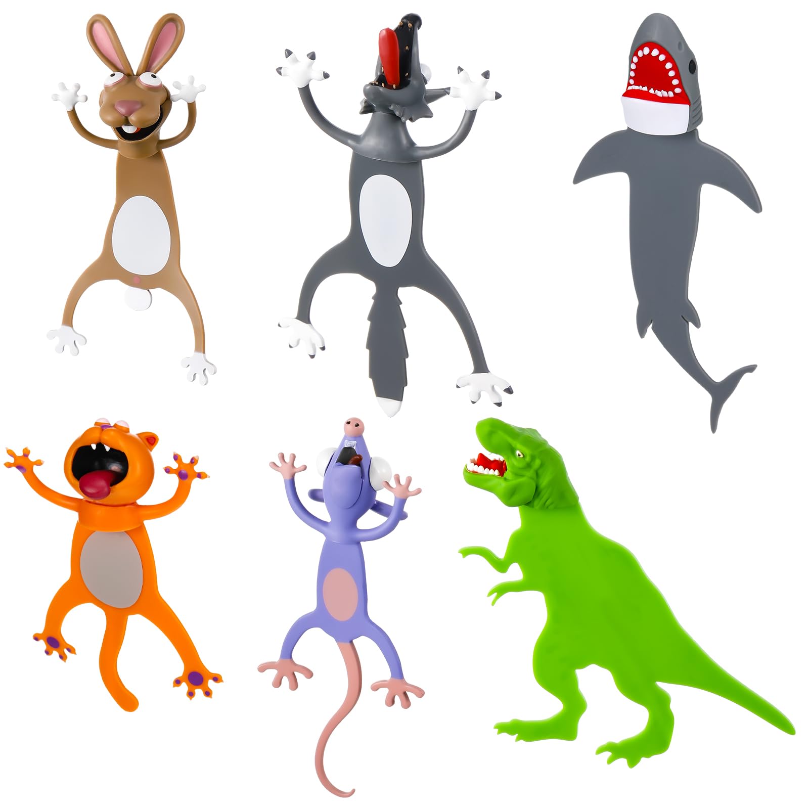 Zonon 6 Pieces Wacky Bookmarks Animal Bookmarks 3D Squashed Bookmarks for Kids Students Teachers, Funny Bookmark for Reading (Cool Style)