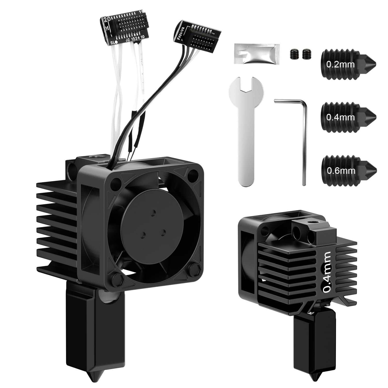 P1S P1P Hotend Set completo 0,2 mm + 0,4 mm + 0,6 mm, originale Hardened Steel Nozzle Hotend Complete Kit per Bambu Lab P1P/P1S, Full Assembly Hot End con fan, Hotend sostituzione per stampante 3D