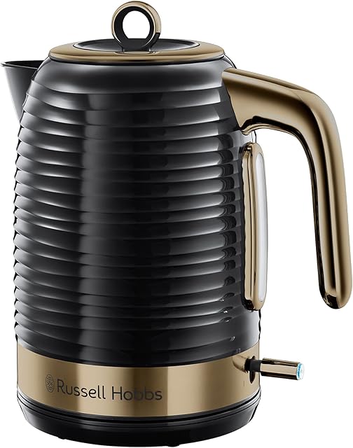 Russell Hobbs 24365 Inspire Electric Fast Boil Kettle, 3000W, 1.7 Litre, Black with Brass Accents