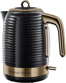 Russell Hobbs 24365 Inspire Electric Fast Boil Kettle, 3000W, 1.7 Litre, Black with Brass Accents