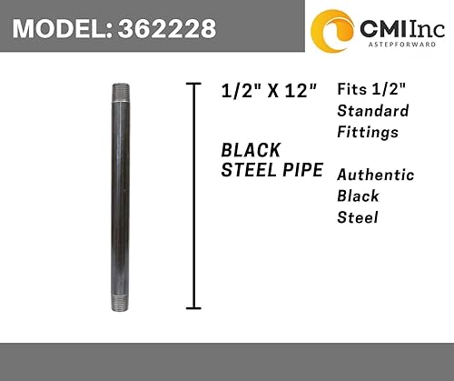 Miniatura 5 de Paquete de 10 tubos de hierro negro de 12 pulgada - Muebles de tubería de bricolaje - Boquillas roscadas de 12 pulgada - Tubería industrial -