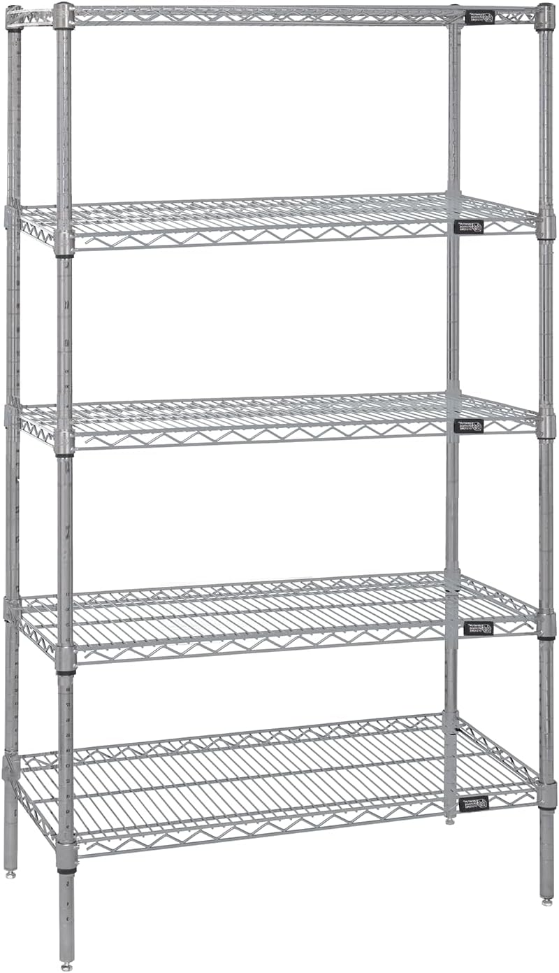 QUANTUM STORAGE SYSTEMS WR86-1442S-5 Starter Kit Wire Shelves Stainless Steel 5 Shelves 86" H x 42" W x 14" D
