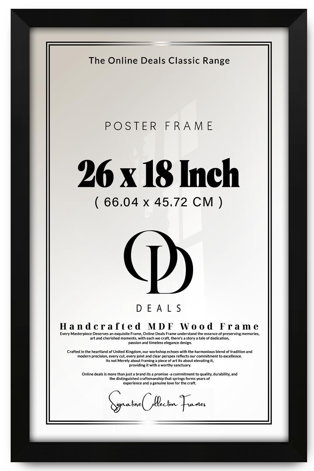 Od Deals Matt Black | 26 X 18 Inch Poster Frame — Solid Engineered Wood With Jigsaw Backing, Photo Picture Certificate Mount, Clear Styrene Front For Home, Office Display (66.04 X 45.72 Cm)