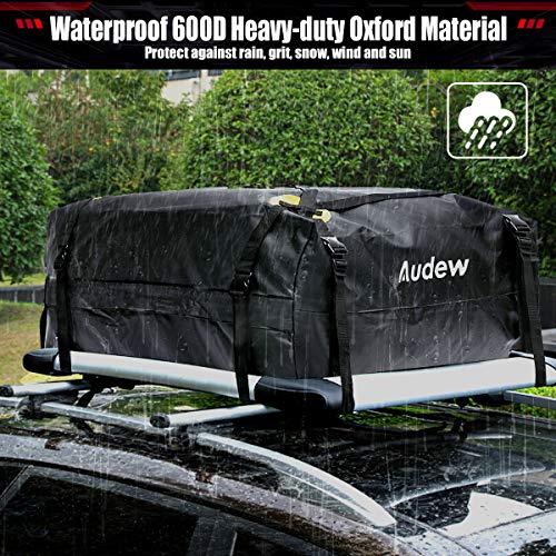 Audew Roof Top Cargo Carrier, Outdoor Waterproof Rooftop Cargo Bag for All Vehicles, Travel Luggage Rack Bag for Summer Camping Road Trip (15 Cubic Feet)