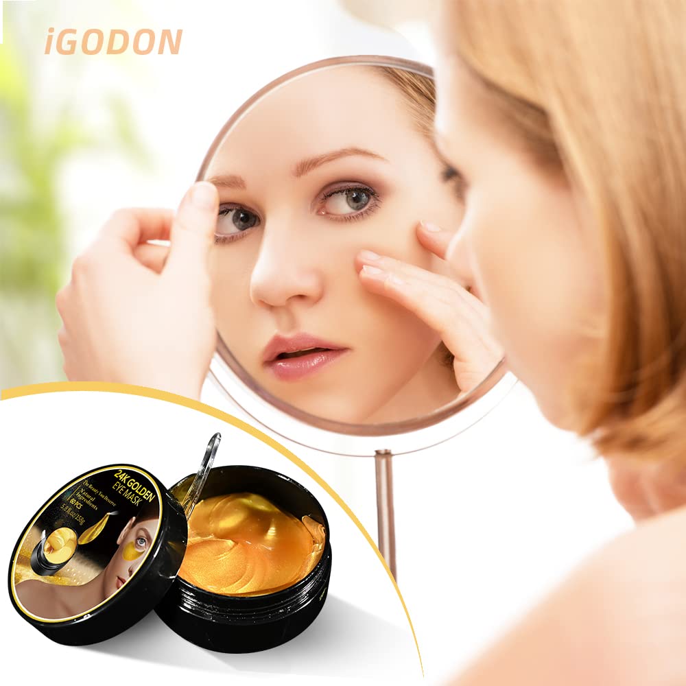 24k Gold Under Eye Patches (60 PCS) eye mask, Collagen Skin Care Products, Eye Patches for Puffy Eyes masks for dark circles, Wrinkles and puffiness, Revitalises and Refreshes Your Skin 4