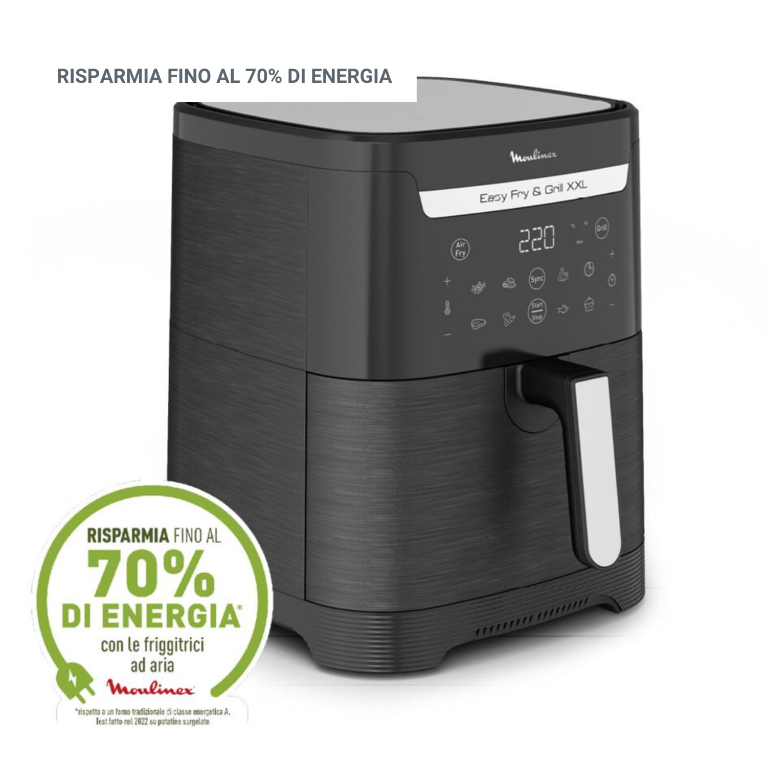 Moulinex Easy Fry & Grill XXL Friggitrice ad Aria, 6,5Litri/2Kg, 2 Pietanze in 1, Cottura ad Aria e Griglia, Capacità fino a 8 Persone,1830W, 8 Programmi, App Ricette, EZ8018