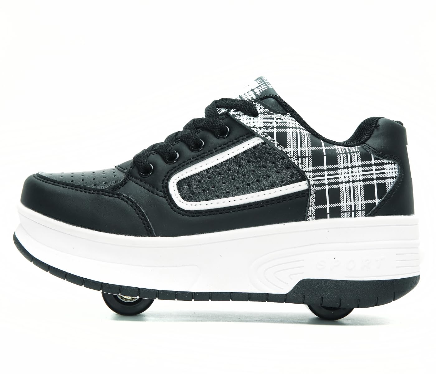 Ragazzi Ragazze Scarpe da Skateboard con 2 Ruote Automatiche, Pattini a rotelle per Bambini con Doppie Ruote, Scarpe da Fitness per Esterno Sneakers, Nero-Rosa, Nero-Bianco, 31-39 EU