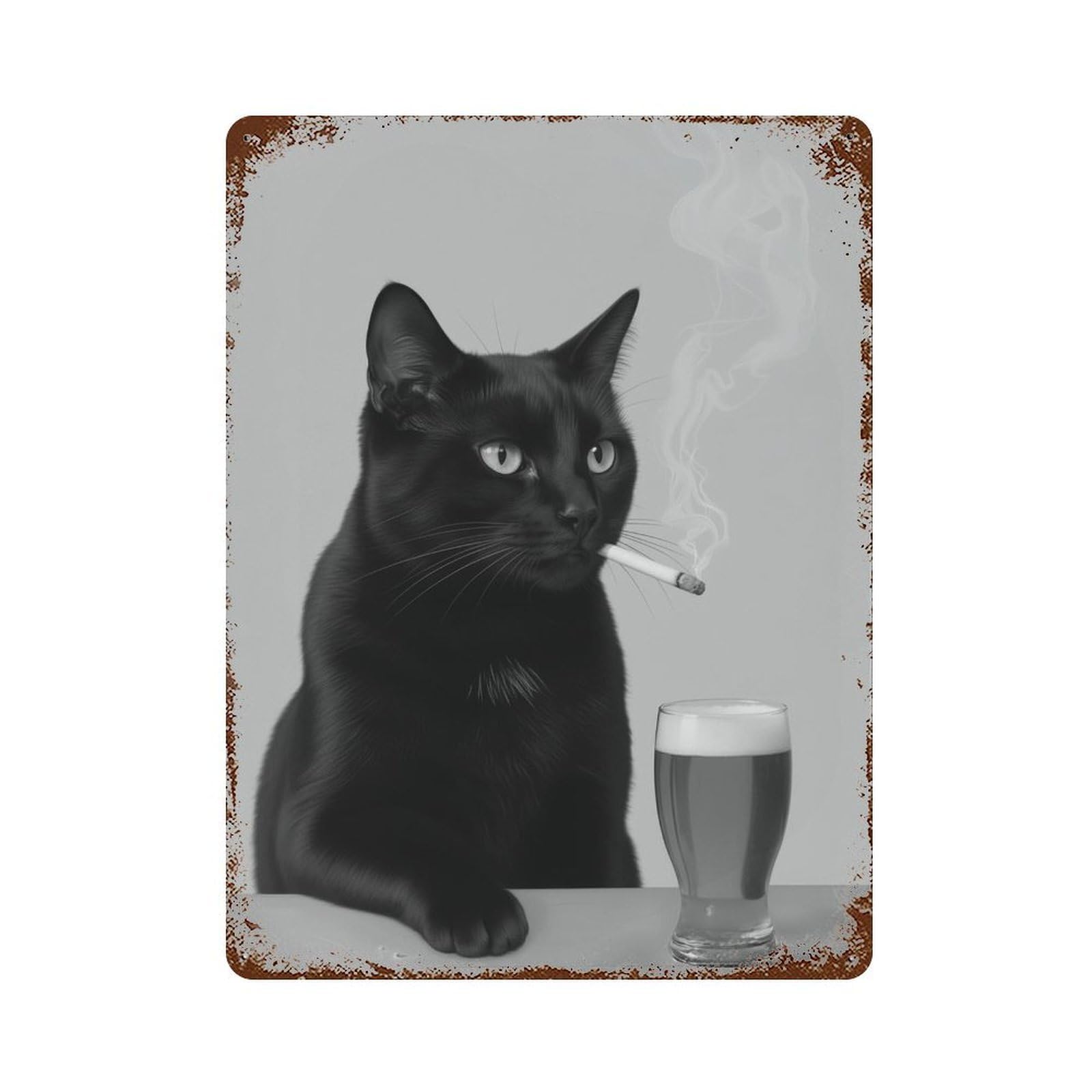 xiaoxiaoshen Black Cat Smoking & Beer Print Wall Decor Art Metal Tin Poster Modern Home Decor Art Home Bar Shop Decorations Vintage Sign 40x30cm
