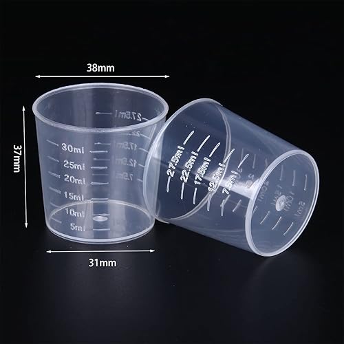 Miniatura 2 de 60 vasos graduados de plástico de 1.0 fl oz1 onza transparentes tazas de mezcla de epoxi, con 50 palitos de madera para mezclar pintura, manchas,