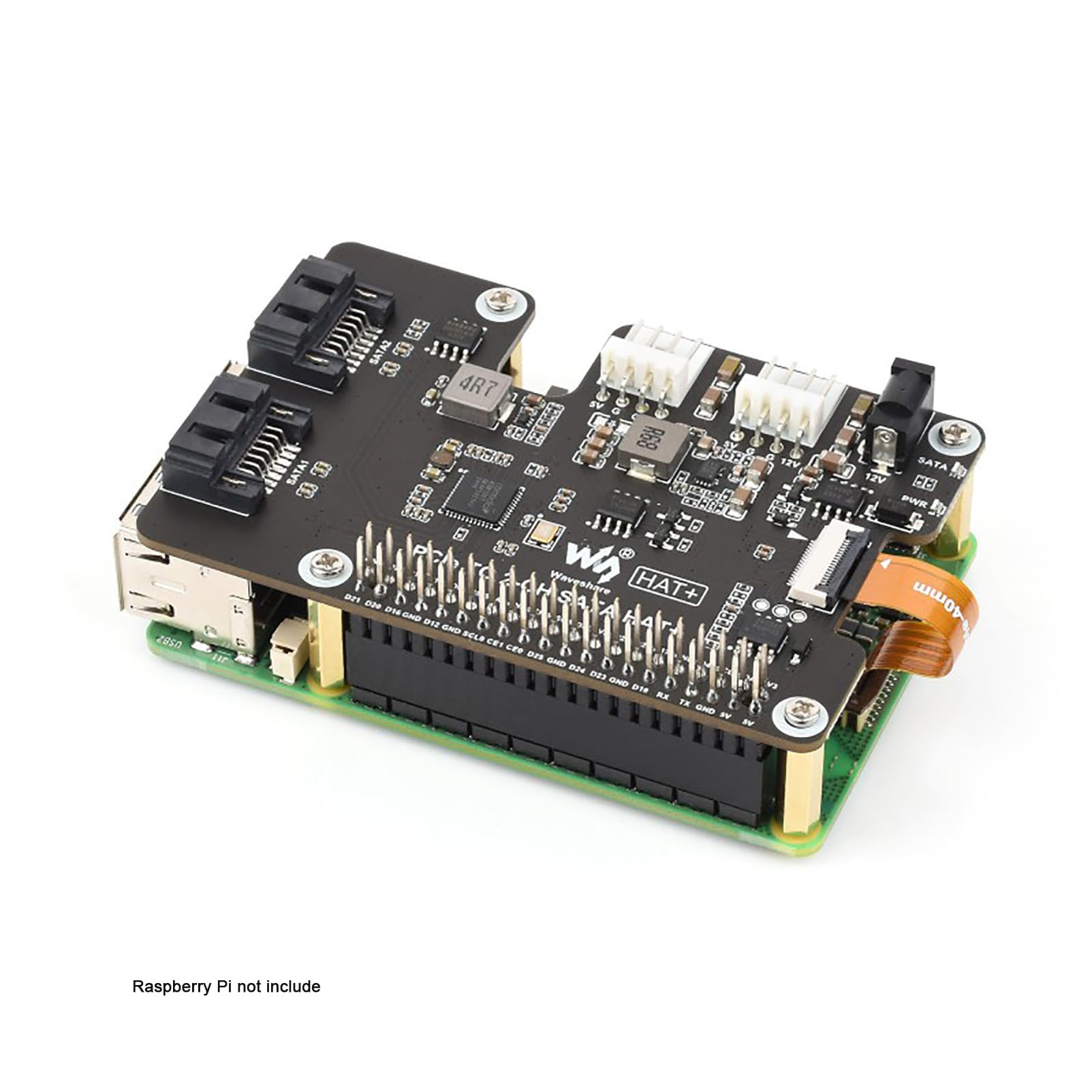 PCIe na 2-kanałowy adapter SATA HAT+ do Raspberry Pi 5, karta rozszerzeń SATA 3.0 ze wskaźnikami LED, EEPROM, Plug and Play, szybka pamięć HDD/SSD