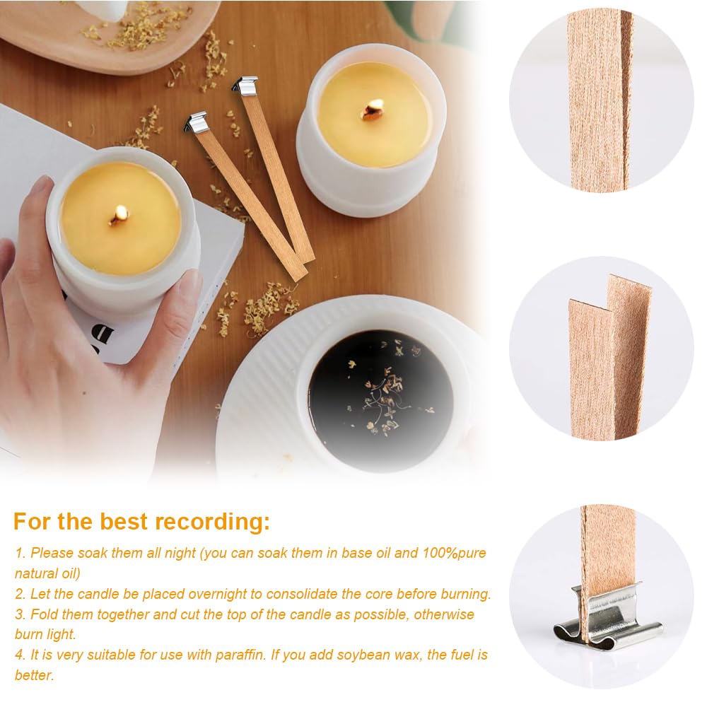 Wood Wicks for Candles 60 PCS Wooden Making Wicks With Stand for Handmade DIY Scented Holder Craft Supplies 13 x 130mm - Image 3