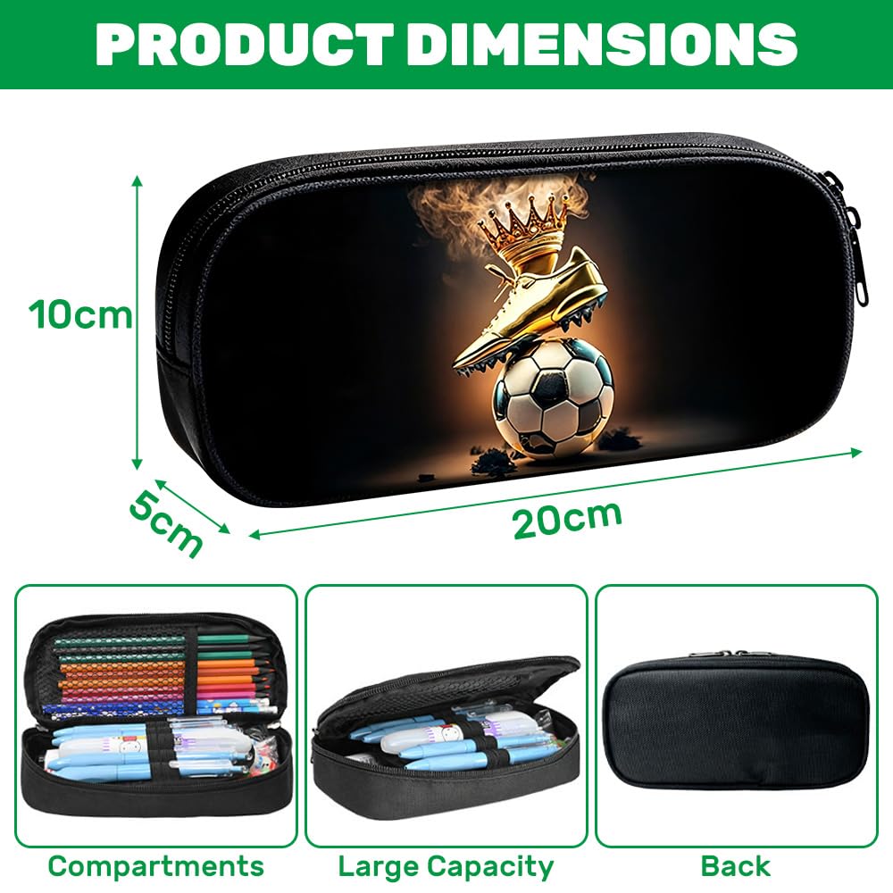 Trousse pour garçons, Trousse de Football pour l'école Primaire et Le collège, Grande à 2 Compartiments avec Porte-Crayons à l'intérieur, pour Enfants, Adolescents (Soulier d'or) - 2