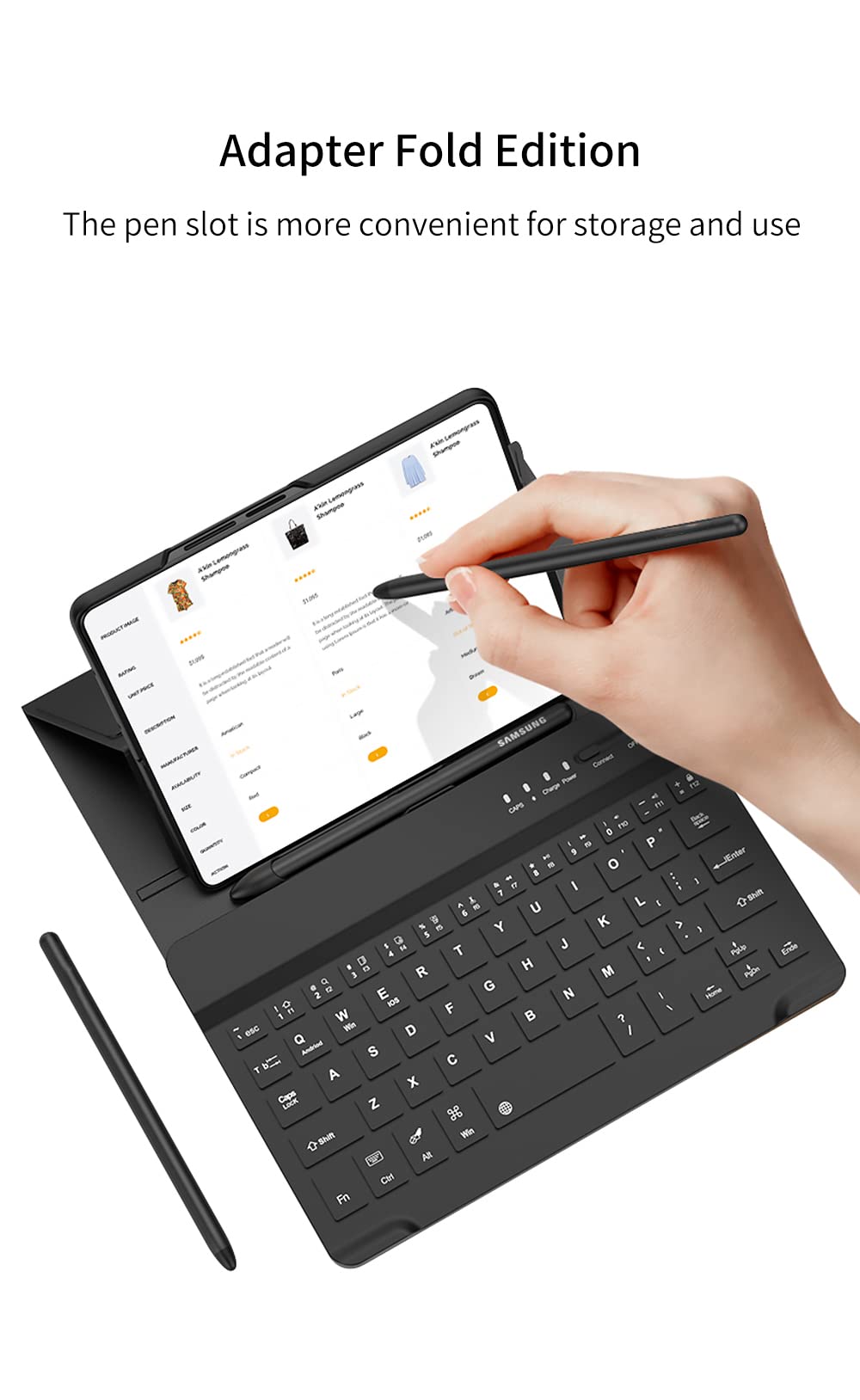 COQUE Funda para Samsung Galaxy Z Fold 4, Protector de Pantalla, Teclado, lápiz Capacitivo + Ranura para bolígrafo, Kit de Oficina, Funda Plegable para teléfono Samsung Galaxy Z Fold 4 5G, Fibra de
