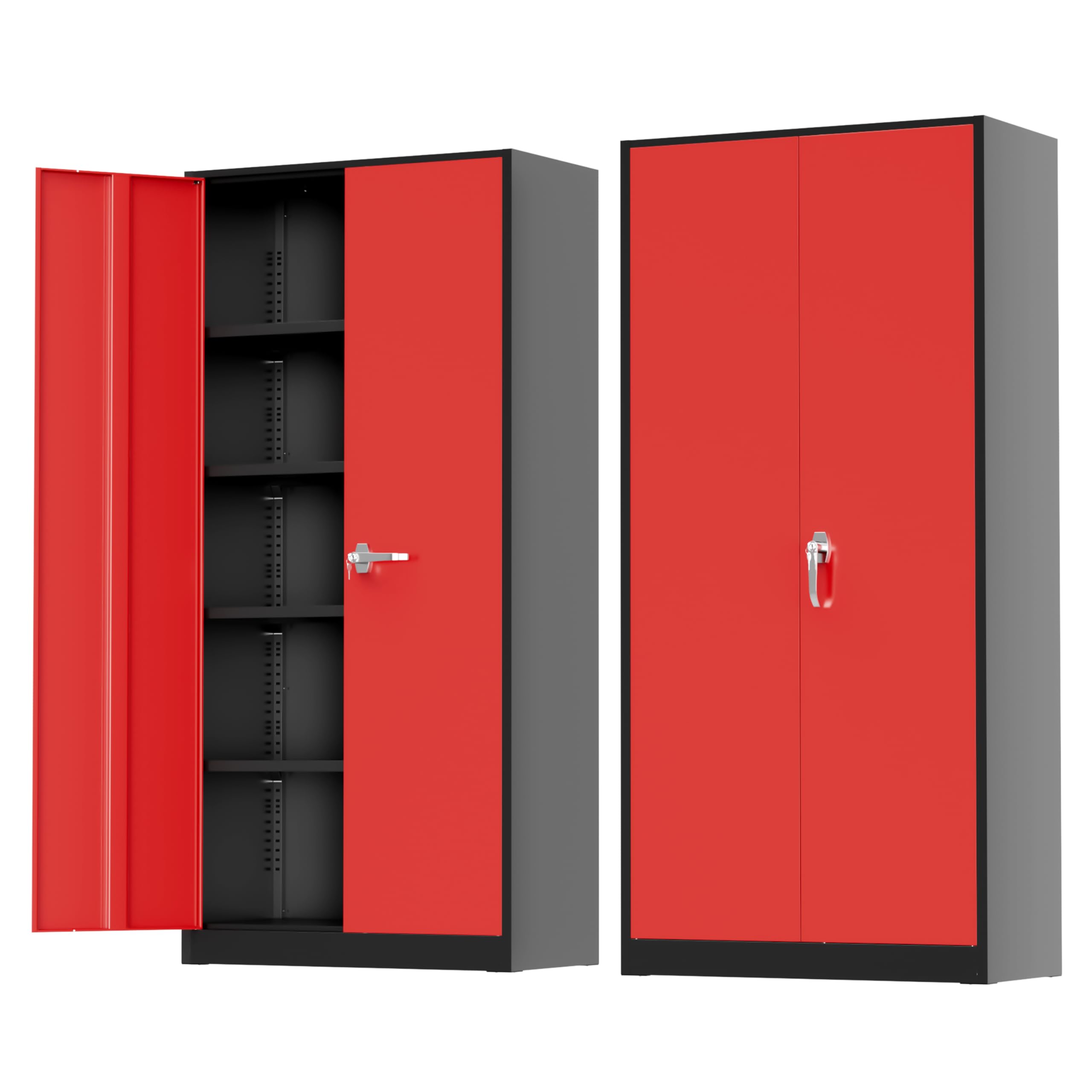 Greenvelly Metal Storage Cabinet with Doors and Shelves, 72”-Inch Locking Metal Cabinet,Garage Storage Cabinet for Garage Office School Warehouse (Black Red)