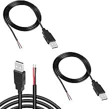 USB Pigtail 2 Stück,2 Adriges USB 2.0-Kabel,2 m Langes USB Pigtail,2-poliger blanker Draht mit offenem Ende,Stecker Stromkabel,Verlängerungskabel,5 V 2 A Stecker Stromkabel