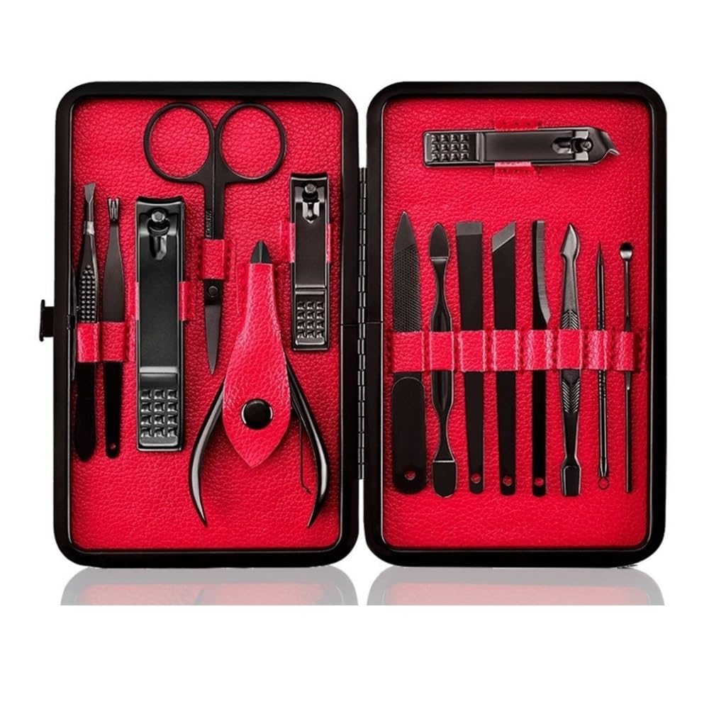 SBCGFY Nail Clippers, Stainless Steel Nail Clipper Set,15pcs Manicure Pedicure Kit for Travel Nail Kit,Red