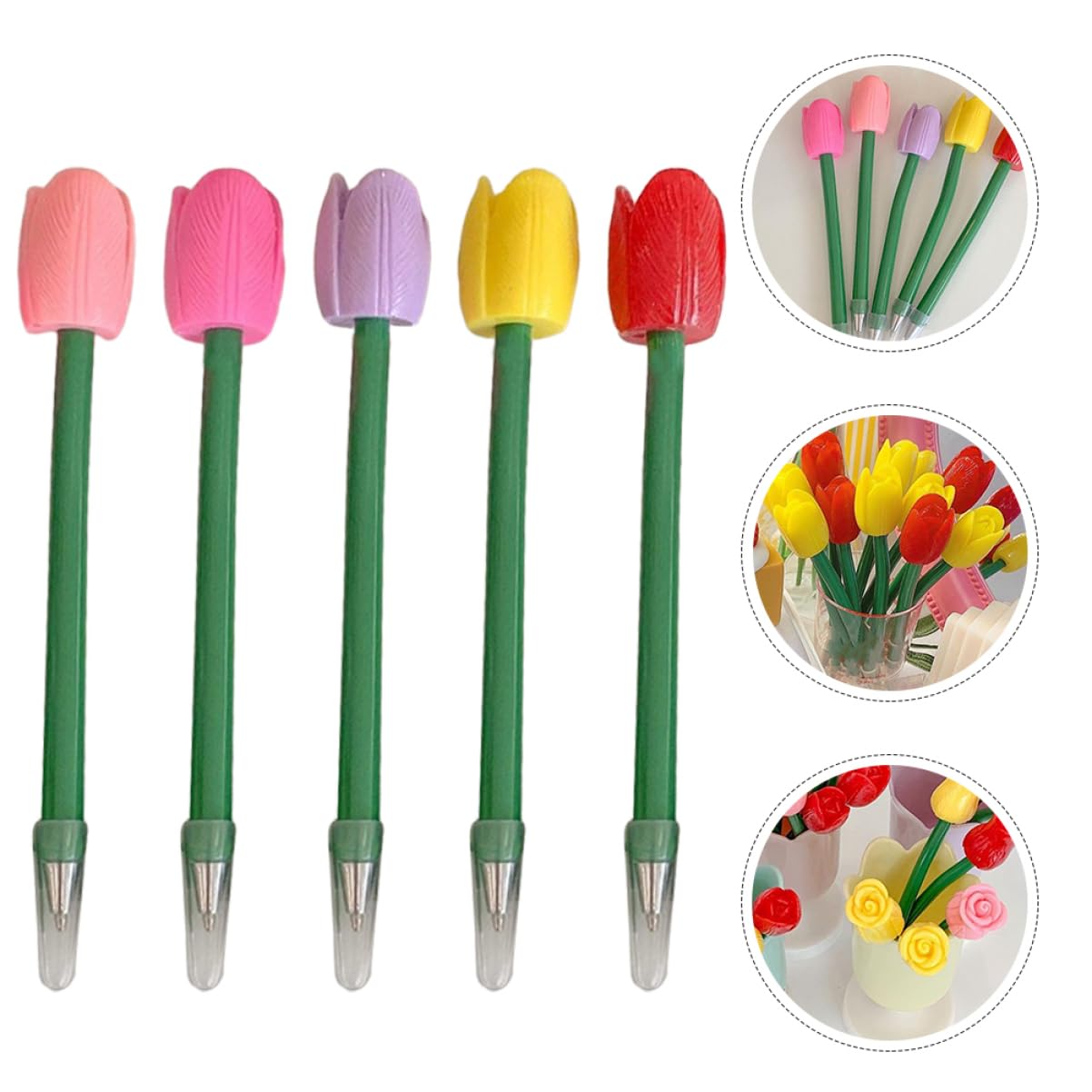 NUOBESTY 5 Set Penna A Tulipano Simulata Inchiostro Per Penne A Sfera Penne Gel Cancellabili Fantastici Gadget Penna A Punta Retrattile Pastello Evidenziatori Punto Note Plastica 5 Pezzi*5