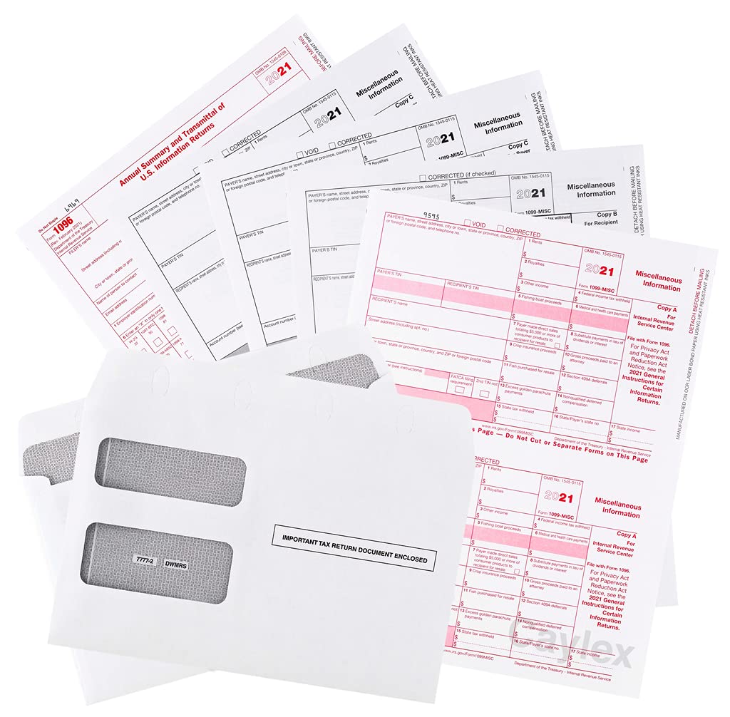 Complete 1099 Misc Forms for 2019 and 1096 Tax Form and Self-Seal Envelopes | All 1099 Forms Included in One Value Pack | Government Approved 2019 Tax Forms | Kit for 10 Vendors