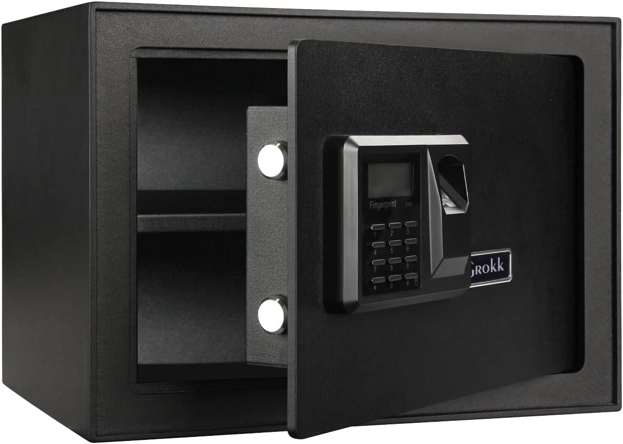 Grokk 0.8 Cubic Ft Fireproof Safe Box Waterproof Safe Fingerprints Lock Safe Home Safes Key Safe Box for Money Office Cabinet Electronic Keypad (Black) - - 