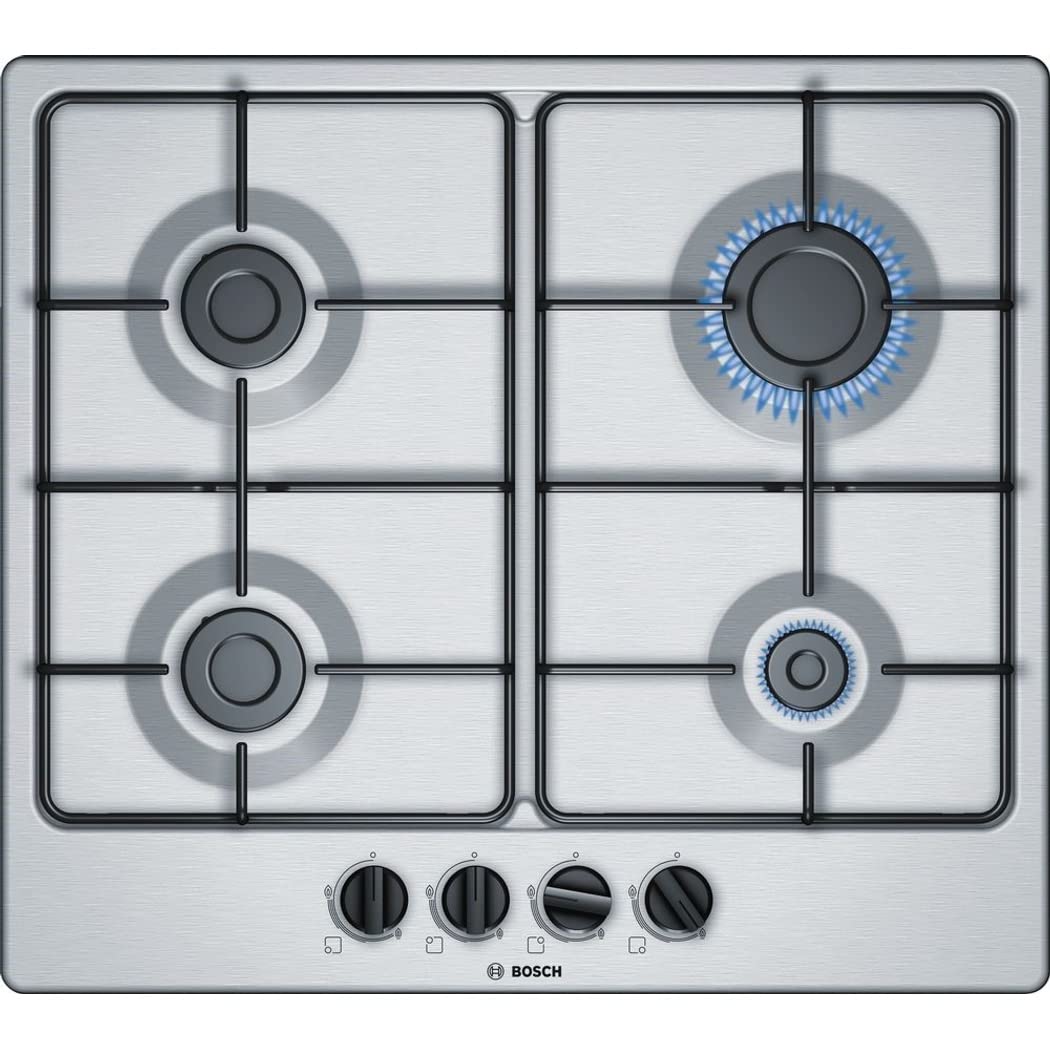 Bosch Serie PGP6B5B85, Piano cottura a gas, Manopole a ponticello: controllo ergonomico, 4 fuochi, Acciaio, 60 cm