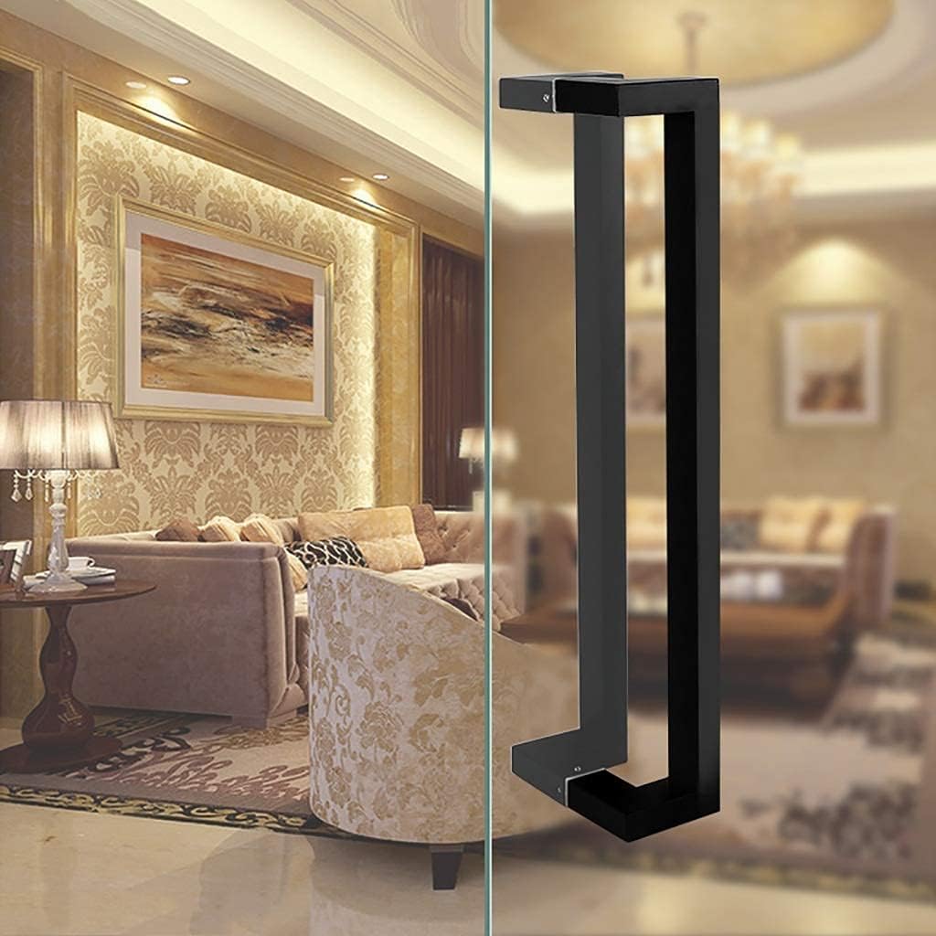Outdoor Indoor Universal Stair Handrail,Black Stainless Steel Square Tube Commercial Push-Pull Door Handle/Glass Door Handle/Barn Door Pull Handle,Length 800mm/31.5inch,Length 800mm/31.5inch