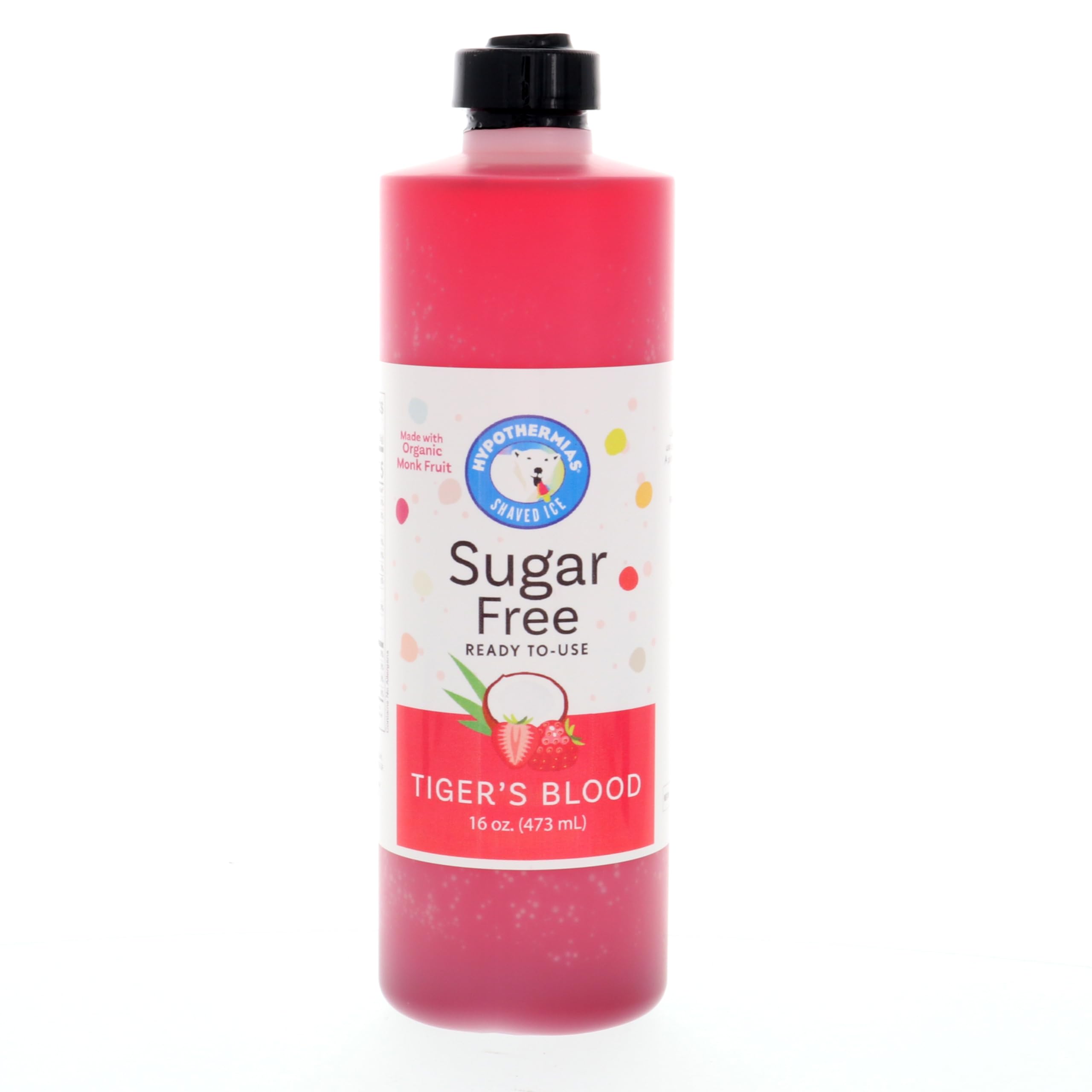 Hypothermias Sugar Free Syrup for Snow Cone, Shaved Ice, Drinks - Pint (16 fl oz) - Made with Organic Monk Fruit and Non-GMO Organic Erythritol - BPA-Free Plastic Bottle (Tiger's Blood)