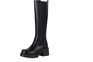 Stylish and Sturdy: Chunky Knee High Boots with Elastic Lug Sole, Round...