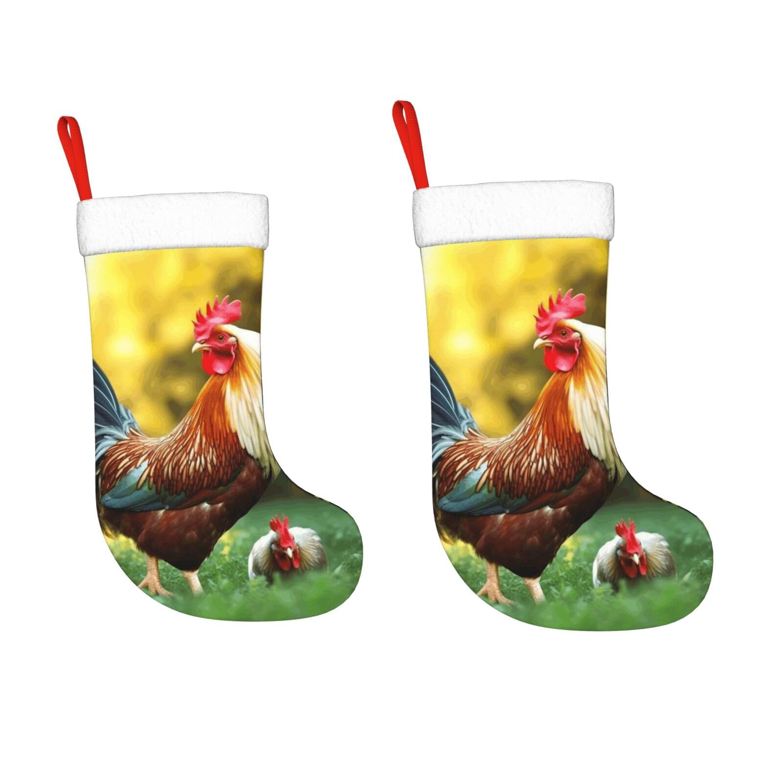 KLOPH 2 Pack 18 Inches Christmas Stockings Personalized Beautiful Rooster Hen Xmas Stocking Hanging Decoration Fireplace Stocking for Holiday Xmas Tree Christmas Fireplace Decor Gifts