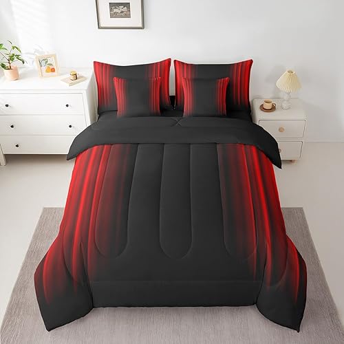 Feelyou Abstract Ombre Comforter Set with Sheets Kids Teens Red