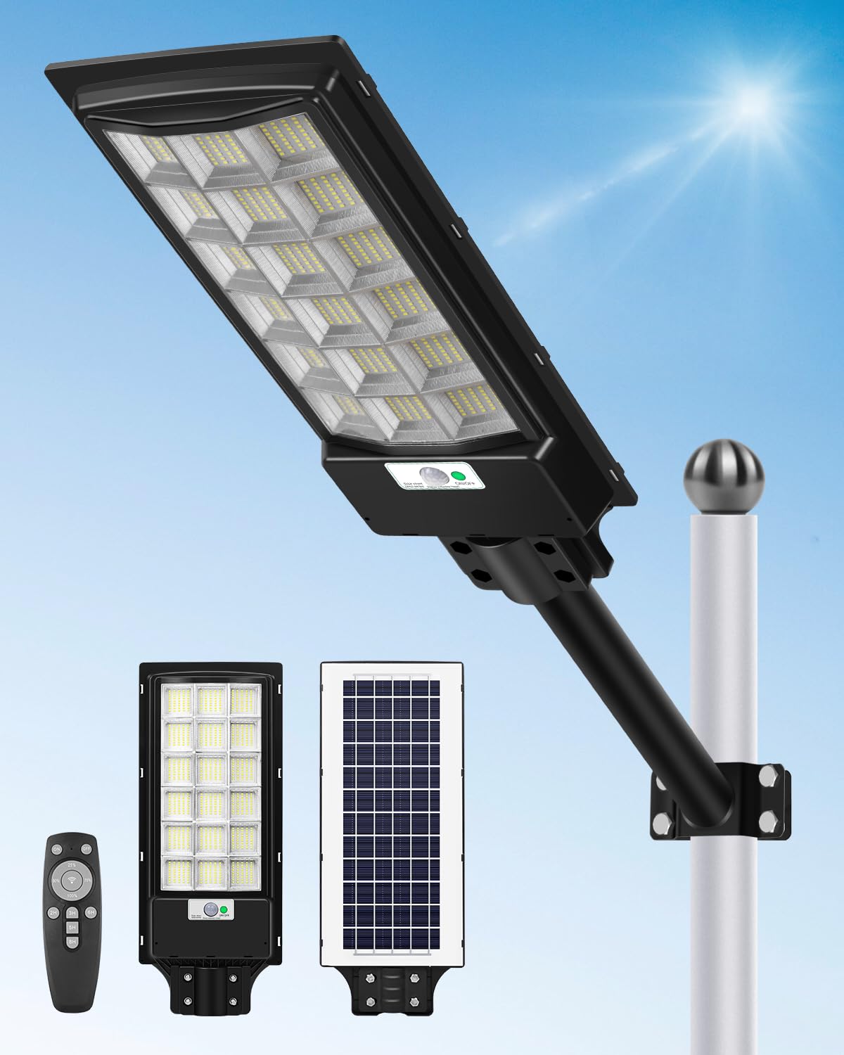 Sararoom 600W Solar Street Lights Outdoor Waterproof?60000 LM Dusk to Dawn Solar Flood Light with Remote Motion Sensor?Dimmable LED Street Light for Parking Lot, Yard, etc