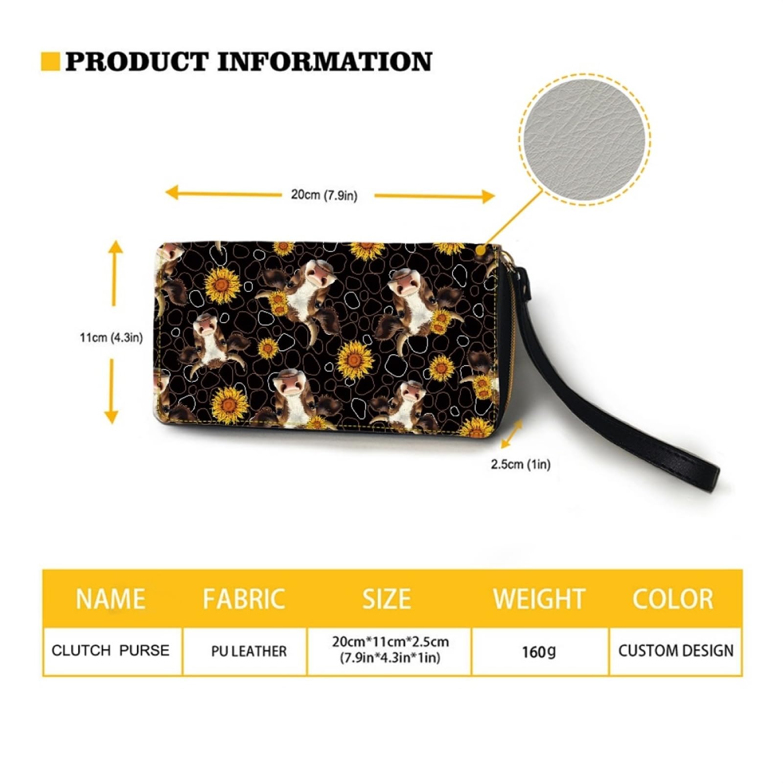 Portafoglio Donna Portamonete Porta Carte di Credito Donna Uomo Wallet | Portafogli con Zip e Cinturino da Polso Leggero Durabile Portatile,Impermeabile Cuoio,Girosole Marrone 11x20cm/2 Unità