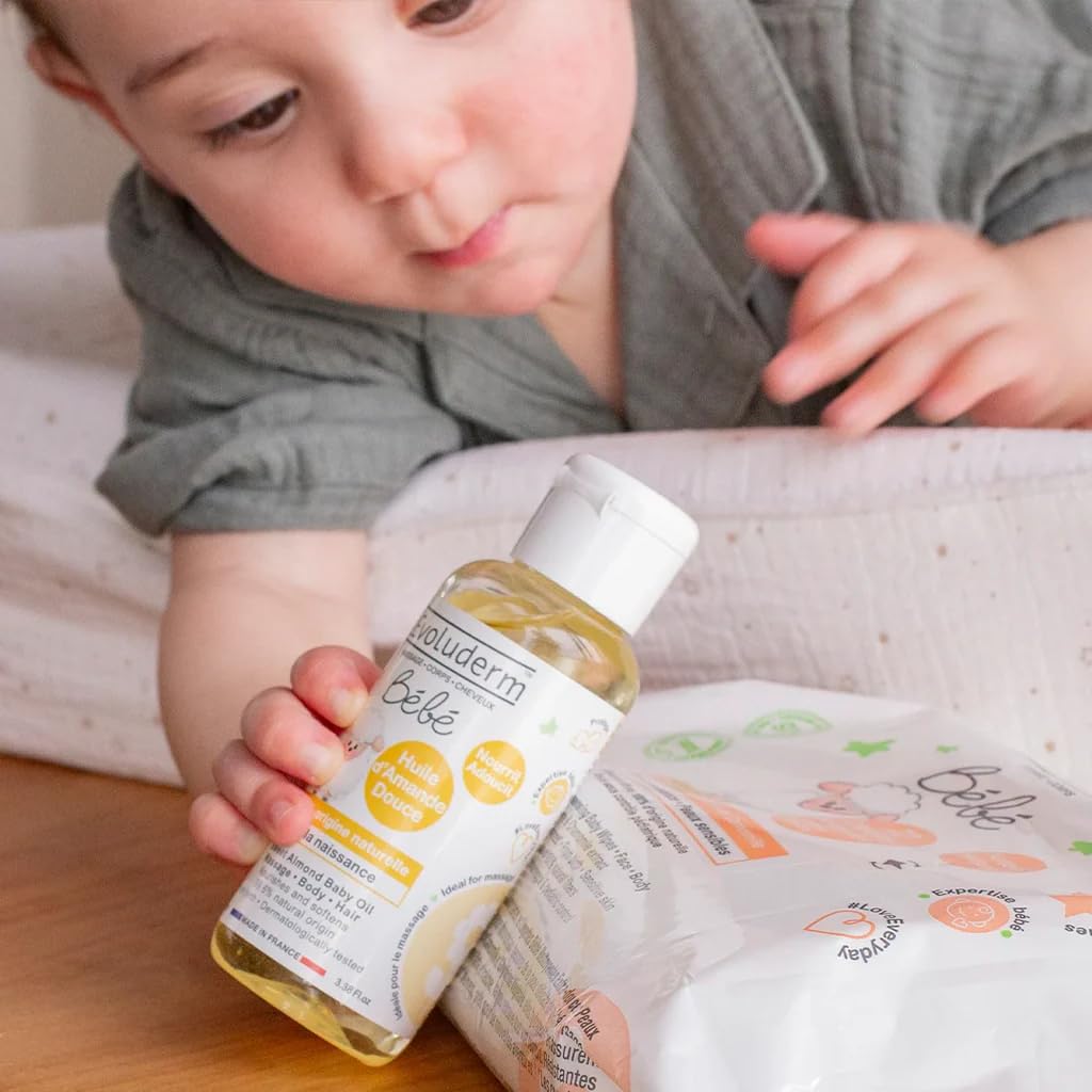 EVOLUDERM Huile d'Amande Douce Bébé 100 ml Lot de 3 99,6% d'Origine Naturelle Végan Fabrication Française