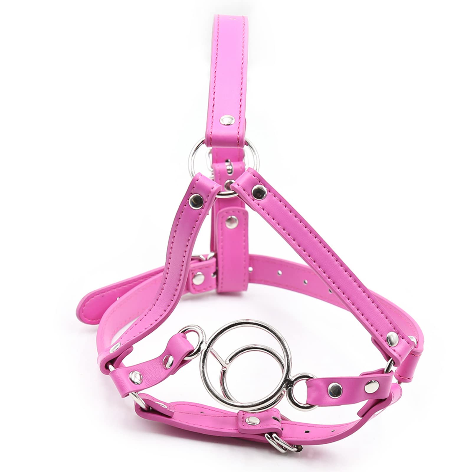 Bondage Kopf-Geschirr Mit Mundknebel Ring SM Leder Kopf Harness Mouth Gag 2 Metall Ringen BDSM Pferdekopf Fesselgurte Einstellbar Sklaven Fetisch Sexspielzeug for Frauen Männer