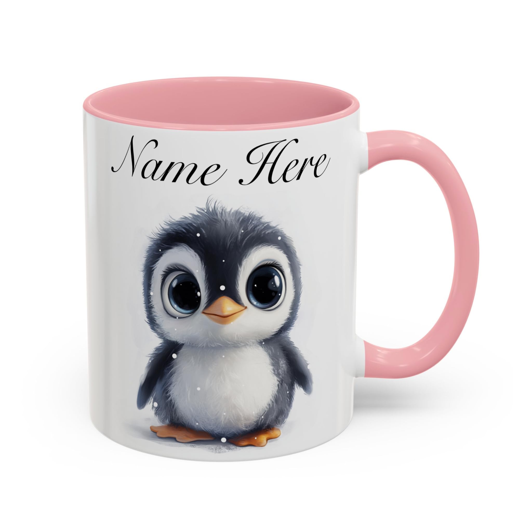 Personalised Penguin Mug, Custom Name Gift for Girlfriend, Cute Penguin Design Coffee Cup for Her, Unique Animal Lover Gift Idea for Women, Birthday or Christmas (Pink 11oz, Mug)