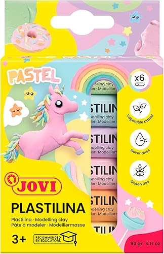 New Jovi Plastilina - Arcilla para modelar reutilizable y no seca; colores pastel, barras de 0.50 onzas, juego de 6, perfectas para proyectos de