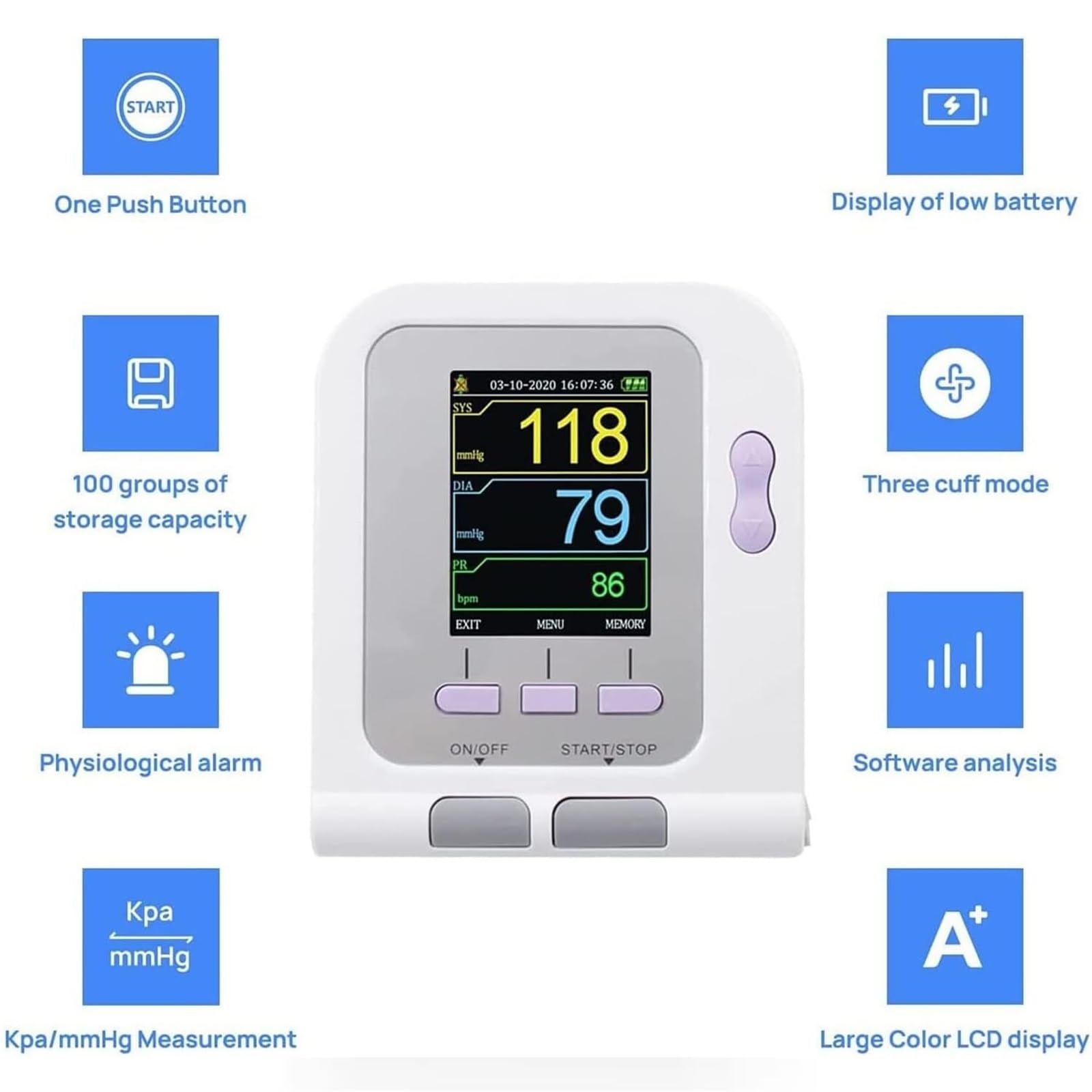 Monitor de presión arterial for mascotas, esfigmomanómetro electrónico de 3 modos y 3 puños, equipo veterinario digital, pantalla digital LCDEquipo veterinario digital, for gatos, perros