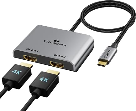 USB C to Dual HDMI Adapter 4K@60Hz Type C Source to HDMIDisplay Splitter and USB C Converter Supports Extended Display of Dual Monitors, for MacBook, LenovoYoga, Thinkpad, Dell XPS,etc