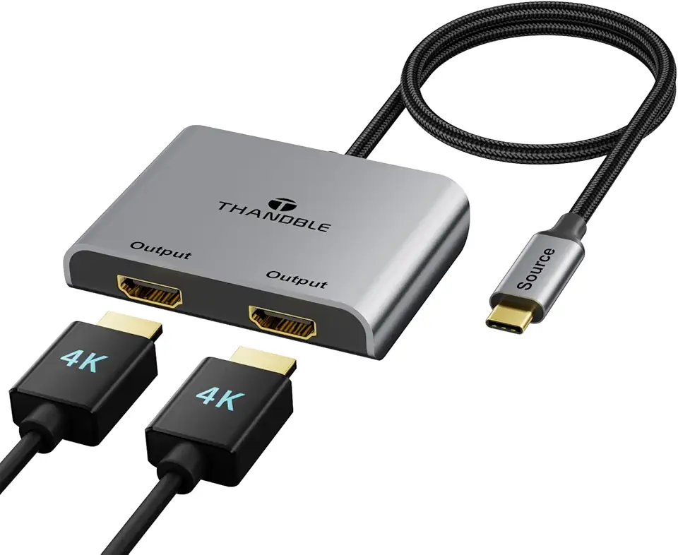 Adaptador USB C para HDMI duplo (4K @60Hz) tipo C (fonte) para HDMI (tela) divisor e conversor USB C suporta exibição estendida de monitores duplos, para MacBook, LenovoYoga, Thinkpad, Dell
