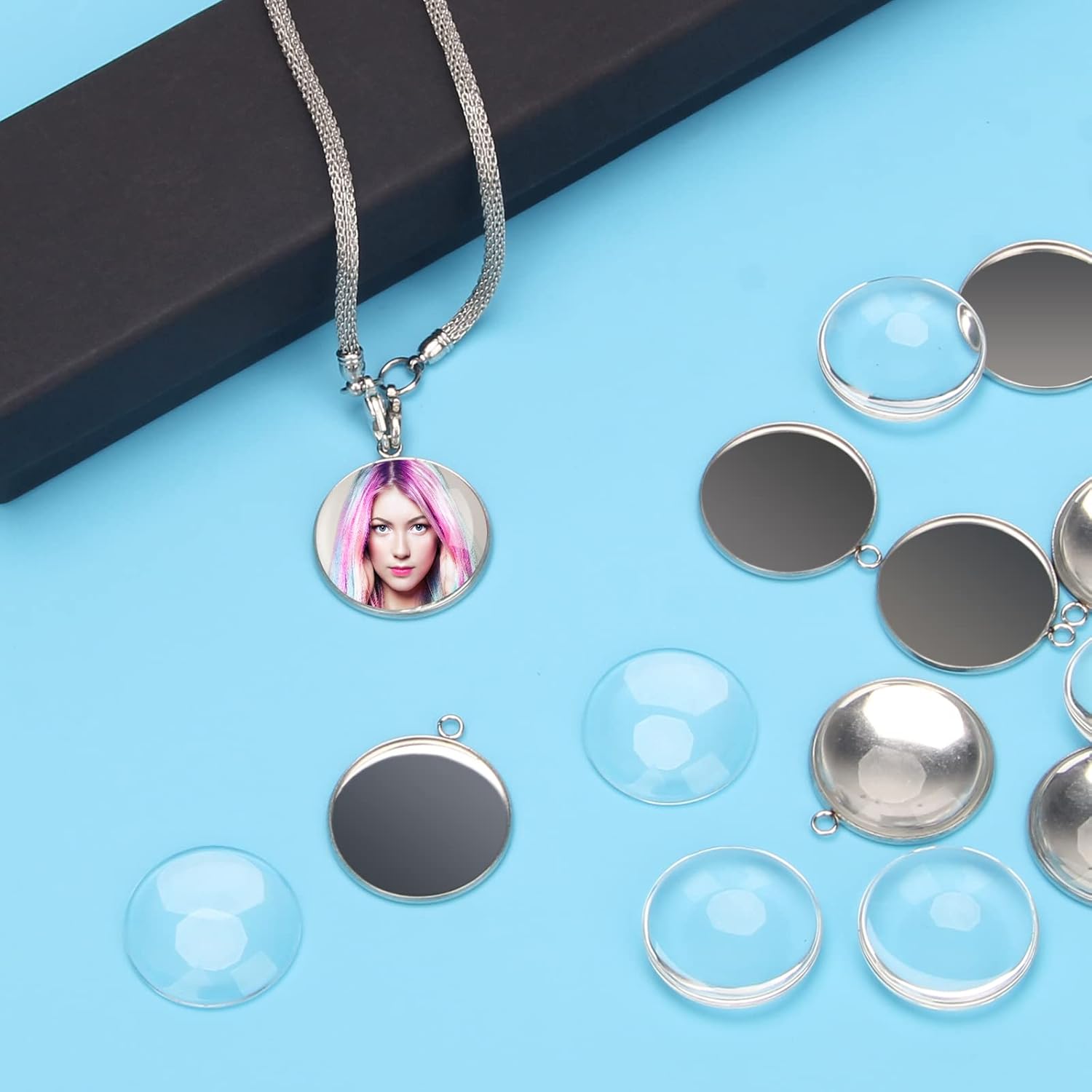 80Pcs Bezel Pendant Trays Blanks 25mm, Winspeed 40Pcs Silver Stainless Steel Bezel Trays and 40Pcs Clear Glass Cabochon Pendants for Jewelry Making, DIY Blank Pendant Trays Kit for Crafts - Image 2